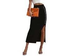 FaroLy Women's Ribbed Knit Split Stretchy Pencil Bodycon Midi Skirt Elegant Slim High Waist Long Maxi Skirt (Color : Black, Size : M)