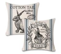 Faromily Vintage Farmhouse Bunny Throw Pillow Covers Retro Farm Rabbit Feed Home Décor Cotton Linen Throw Pillow Case Cushion Cover 18" X 18" Set of 2 (Vintage Rabbit)