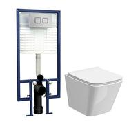 Faron Soft Square Wall Hung Toilet Pan, Soft Close Seat & Concealed Cistern with Square Push Button Plate, 325mm - Balterley