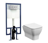 Faron Square Wall Hung Toilet Pan, Soft Close Seat & Concealed Cistern With Square Push Button Plate, 325mm - Balterley