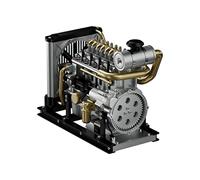 FAROX TECHING L4 Diesel Engine Model Kit, 1:10 Mini 4 Cylinder OHV Inline Full Metal With Cooling System, Adults Mechanical Educational Toys Gifts
