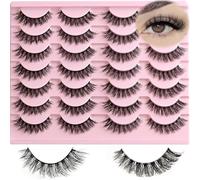 FARRED Natural Lashes Short Eyelashes Wispy False Mink Clear Band & Black Lash Strips Mixed 14 Pair Natural Look Fluffy Cat Eye Strip Eyelash Small Fake Lashes Full Pestañas Set for MUA and Beginners