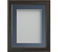 Farrell Rustic Black Wooden Picture Photo Frame with Blue Mount * Choice of Sizes* NEW