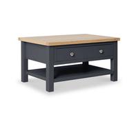 Farro Charcoal 85Cm Large Coffee Table With Drawer And Shelf - Painted With Oak Top By Roseland Furniture