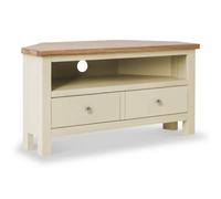 Farro Cream 90Cm Corner Tv Unit - Fully Assembled - Painted With Oak Top By Roseland Furniture