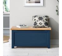 Farro Navy Blue Ottoman Blanket Box - Painted With Oak Top - Fully Assembled By Roseland Furniture