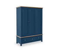 Farro Navy Blue Triple Wardrobe With 2 Drawers - By Roseland Furniture