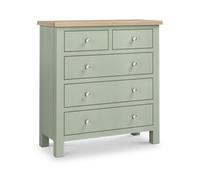 Farro Sage 2 Over 3 Chest Of Drawers With Washed Oak Top - Fully Assembled - By Roseland Furniture