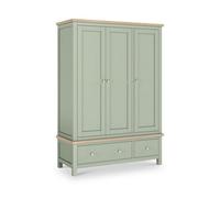 Farro Sage Green Triple Wardrobe With Washed Oak Top - By Roseland Furniture