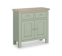Farro Sage Mini Sideboard With Washed Oak Top - Fully Assembled - By Roseland Furniture