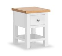 Farro White 36Cm Lamp Side Table With Drawer - Painted With Oak Top - Fully Assembled By Roseland Furniture