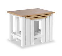 Farro White Nest Of 3 Tables - Painted With Oak Top - Fully Assembled By Roseland Furniture