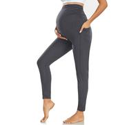 Farrobor Maternity Leggings Over Bump with Pockets Stretchy Maternity Tights Pregnancy Pants for Women with Soft Belly Support Pregnancy Essentials Deep Gray