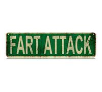 Fart Attack Slim Tin Sign Street Funny Metal Sign Wall Decor for Bedroom Farm Home Bar Garage Man Cave Wall Art Gift 4" by 16"