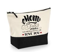 Fart Stinks but Until They Kill Me I Still Love You, Funny Mother's Day Gift, Travel Bag, Girl Makeup Bag, Canvas Accessory Bag. (Natural Black, L)