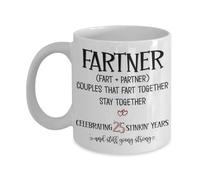 Fartner 25 Years Anniversary Mug for Husband from Wife Couples Parents Funny Twenty Five Yr Together Silver 25th Wedding Fart Jokes 11 or 15 oz White