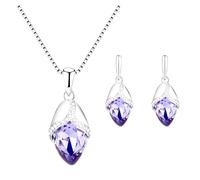 Faruodis Crystal Flower Necklace Earrings Set Vintage Rhinestone Rose Pendant Necklace Bridal Water Drop Jewelry for Women Girls (Purple)
