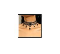 Faruodis Crystal Lace Flower Choker Necklace Gothic Rhinestone Vampire Collar Necklace Chain Teardrop Beads Tassels Jewelry for Women (Black A)
