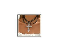 Faruodis Crystal Pearl Cross Necklace Vintage Layered Faux Pearl Pendant Necklace Rhinestone Crucifix Jewelry for Women (Black)