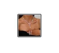 Faruodis Crystal Wedding Necklace Earrings Set Bridal Rhinestone Pendant Necklace Sets Marquise Chain Jewelry for Women (Pink)