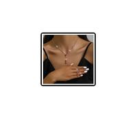 Faruodis Crystal Wedding Necklace Earrings Sets Vintage Bridal Rhinestone Collar Necklace Chain Teardrop Tassels Jewelry Sets for Women (Red)