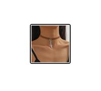 Faruodis Leather Feather Choker Necklace Boho Turquoise Beads Leaf Necklace Collar Chain Tassels Jewelry for Women (Brown)