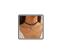 Faruodis Leather Feather Choker Necklace Boho Turquoise Beads Leaf Necklace Collar Chain Tassels Jewelry for Women (Black)
