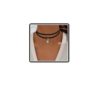 Faruodis Leather Heart Moon Choker Necklace Boho Layered Crescent Love Heart Collar Necklace Chain Jewelry for Women (Black B)
