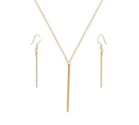 Faruodis Long Bar Necklace Earrings Set Boho Minimalist Vertical Bar Pendant Necklace Ball Drop Earrings Jewelry for Women (Gold)