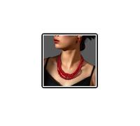 Faruodis Pearl Necklace Earrings Sets Vintage Wedding Bridal Faux Pearl Strands Beads Collar Necklace Chain Jewelry Sets for Women (Red)