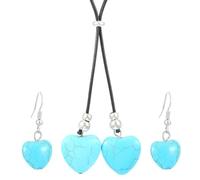 Faruodis Turquoise Necklace Earrings Sets Bohemian Heart Annulus Pendant Necklace Wax Rope Ring Western Costume Jewelry Sets for Women (Heart)