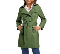 FARVALUE Women's Double Breasted Trench Coat Water Resistant Windbreaker Classic Belted Lapel Overcoat, Army Green, L