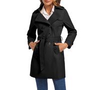 FARVALUE Women's Double Breasted Trench Coat Water Resistant Windbreaker Classic Belted Lapel Overcoat, A-black, XXL