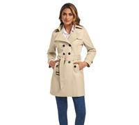 FARVALUE Women's Double Breasted Trench Coat Water Resistant Windbreaker Classic Belted Lapel Overcoat, A-khaki, M