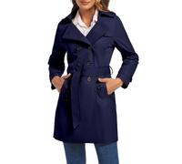 FARVALUE Women's Double Breasted Trench Coat Water Resistant Windbreaker Classic Belted Lapel Overcoat, A-navy, S