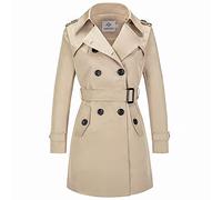 FARVALUE Women's Double Breasted Trench Coat Water Resistant Windbreaker Classic Belted Lapel Overcoat, A-khaki, M