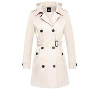 FARVALUE Women's Waterproof Trench Coat Double Breasted Windbreaker Classic Belted Lapel Overcoat with Removable Hood, Beige, M