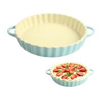 FARYODI Deep Ceramic Cake Tin 21 x 4.2 cm, Round Cake Tin with Handles for Pie Quiche Tarts, Non-Stick Coating, Microwave, Dishwasher and Oven Safe (Blue)