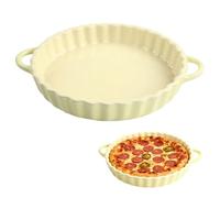 FARYODI Deep Ceramic Cake Tin 21 x 4.2 cm, Round Cake Tin with Handles for Pie Quiche Tarts, Non-Stick Coating, Microwave, Dishwasher and Oven Safe (Beige)