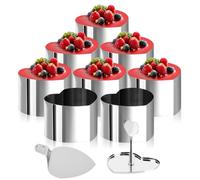 FARYODI Dessert Rings Food Rings Pack of 8, Mini Food Rings Diameter 7.5 cm with 8 Rings, Lifter and Masher, Small Cake Ring, Serving Ring, Cake Mould, Baking Mould, Muffin Burger Ring (Heart)