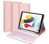 FARYODI for iPad 9th Generation Case with Keyboard 10.2 Inch - Backlit Wireless Detachable Folio Keyboard Cover with Pencil Holder for iPad 8th Gen/7th Gen/iPad Pro 10.5"/iPad Air 3rd Gen - Rose Gold