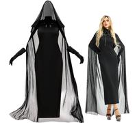 FARYODI Long Black Carnival Dress for Women, Horror Costume, Black Ghost Bride, Evil Queen or Vampire for Carnival and Costume Party (L)