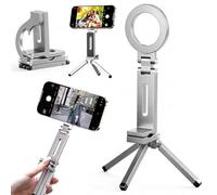 FARYODI Magnetic Mobile Phone Tripod, 3-in-1 Mini Selfie Stick, Foldable Pocket Mobile Phone Stand, Double-Sided Magnetic Tripod Compatible with iPhone 17 16 15 14 13 12 Magsafe Sumsung (Silver Stand)