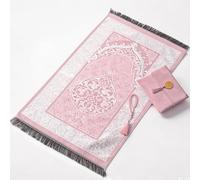 FARYODI Take Away Prayer Mat with Elegant Prayer Beads and Bag, Prayer Mat with Prayer Beads, Foldable Prayer Mat as a Gift for Ramadan (Pink)
