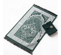 FARYODI Take Away Prayer Mat with Elegant Prayer Beads and Bag, Prayer Mat with Prayer Beads, Foldable Prayer Mat as a Gift for Ramadan (Dark Green)