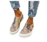 FARZAH Platform Fashion Sneakers For Women Leopard Design Casual Low Top Canvas Shoes Trendy Chunky Bottom Heels Slip On Flats Driving Walking Shoes for Ladies (Color : A, Size : 5 UK)