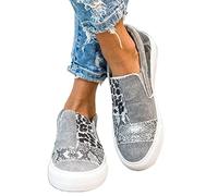 FARZAH Platform Fashion Sneakers For Women Leopard Design Casual Low Top Canvas Shoes Trendy Chunky Bottom Heels Slip On Flats Driving Walking Shoes for Ladies (Color : B, Size : 7.5 UK)