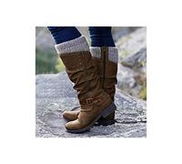 FARZAH Women Retro Embroidered Mid Calf Boots Cowboy Cowgirl Boots Square Toe Chunky Heel Western Boots (Color : Brown, Size : 6 UK)