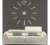 FAS1 Modern DIY Large Wall Clock Big Watch Decal 3D Stickers Mirror Effect Acrylic Wall Clock Home Office Decoration for Living Room - Silver (Battery NOT Included)