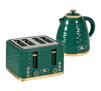 Fasba 3000W 1.7L Rapid Boil Kettle & 4 Slice Toaster, Kettle and Toaster Set with 7 Browning Controls and Crumb Tray, Green